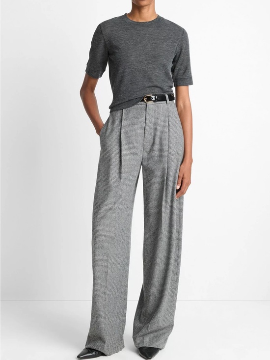 Vince Pants - Roma Check Italian Wool-Blend High-Waist Trouser